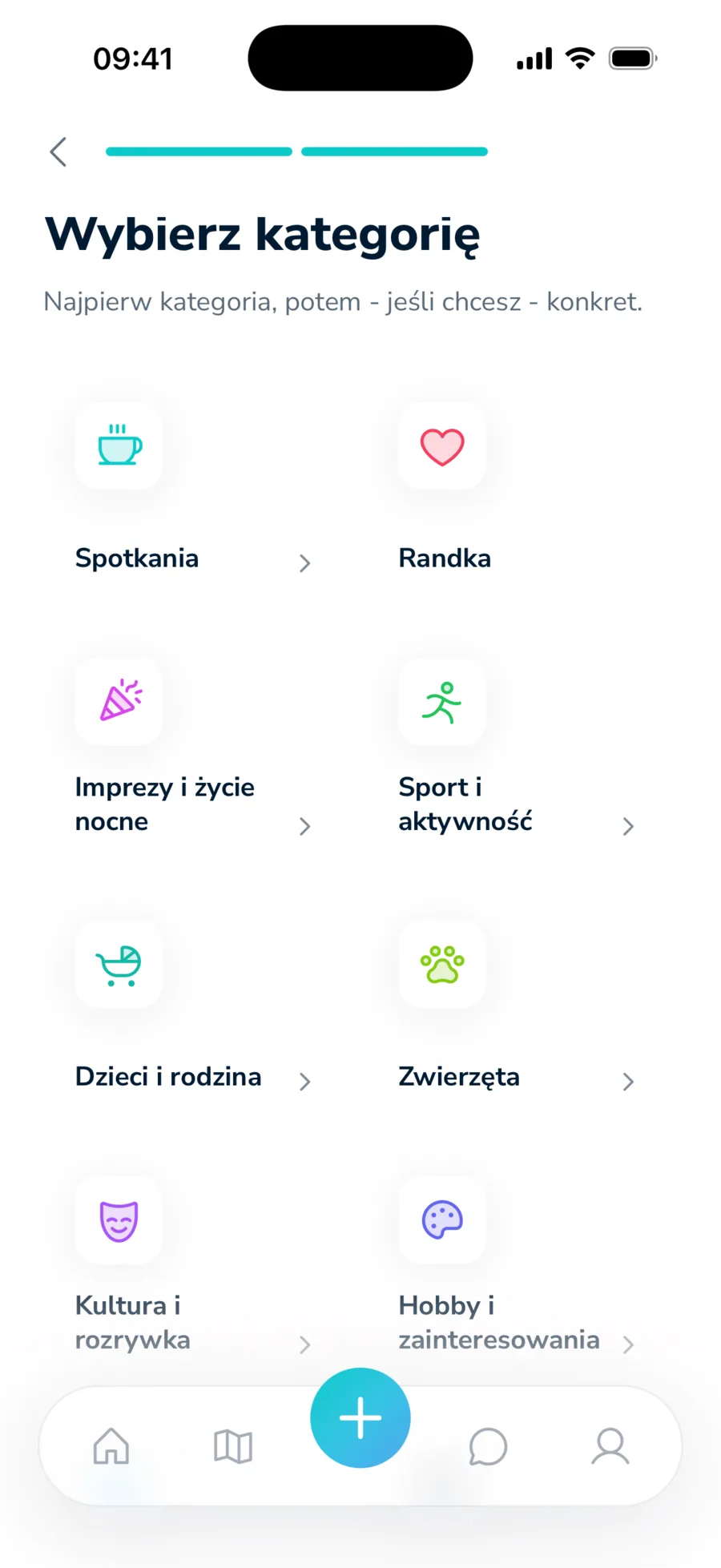 Ekran Wybierz kategorię w Nouwi