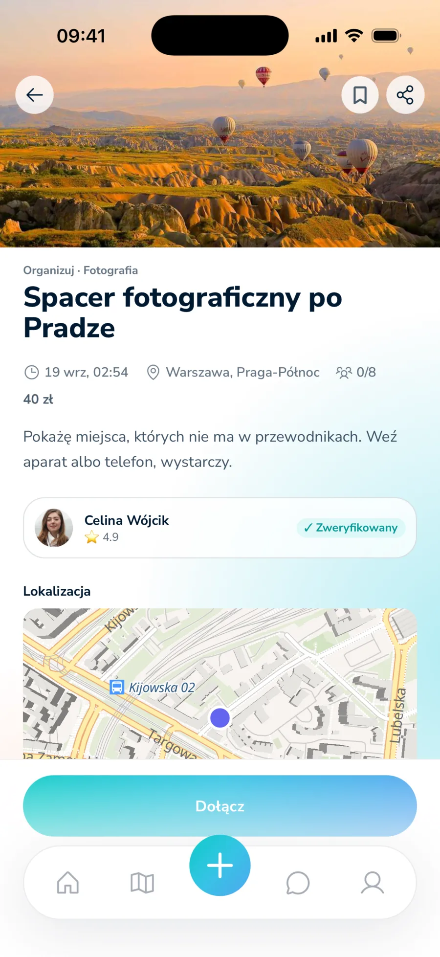 Szczegóły aktywności z przyciskiem Dołącz
